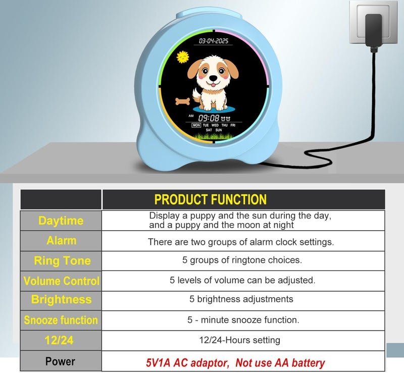 Sinoviwe Kids Alarm Clock Sun & Moon& Dog LED Display with Day & Date OK to Wake Clock with Night Light for Kids Children's Sleep Trainer Gift for Boy and Girls - Image 4